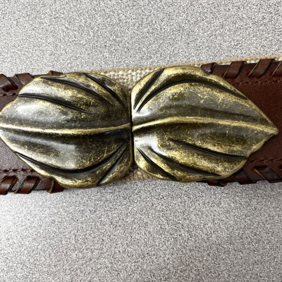 Another Line Elastic Belt S/M Brass Buckle Leaves Boho Bohemian Waist Stretch - Picture 3 of 7